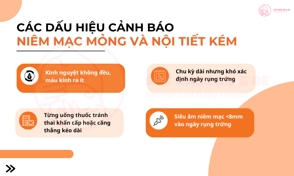 Các dấu hiệu cảnh báo niêm mạc mỏng và nội tiết kém